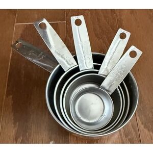 Foley Script 5 Pc Stainless Measuring Cups Set Vtg USA 1/8 1/4 1/3 1/2 1 Cup